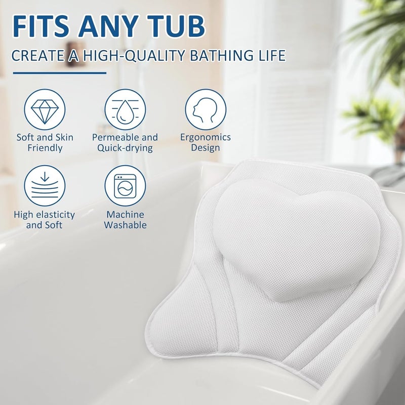 LuxStep Bath Pillow-Bathtub Pillow with Air Mesh Fabric & 6 Non-Slip Suction Cups, Bath Pillows for Tub Head, Neck and Back Support, Bath Accessories Spa Gifts, White - Image 4